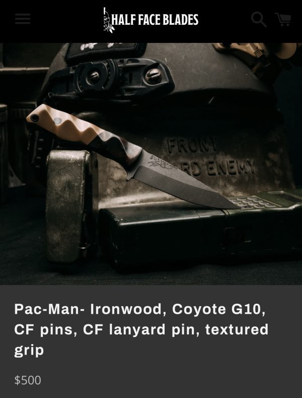 Half Face Blades Pac-man, Ironwood/Coyote G10, Carbon Fiber Pins - Image 9