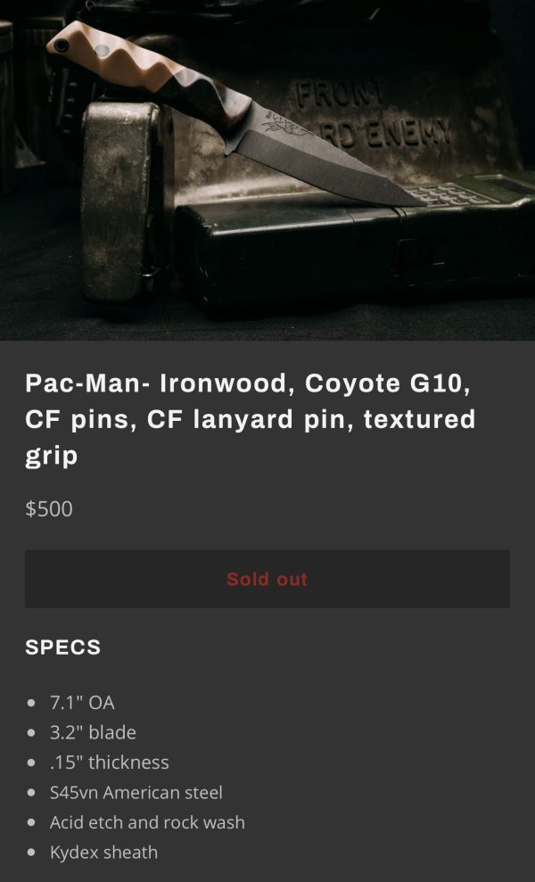 Half Face Blades Pac-man, Ironwood/Coyote G10, Carbon Fiber Pins - Image 10