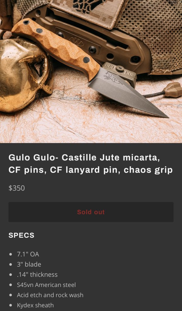 Half Face Blades Gulo Gulo, Castille Jute Micarta, carbon fiber pins, Chaos grip - Image 10