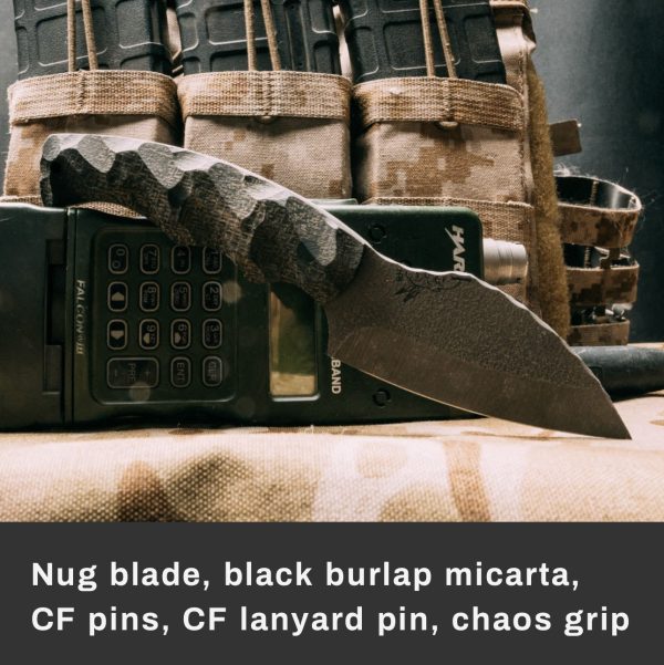Half Face Blades Nug, Black Burlap Micarta, Carbon Fiber Pins, Numbered First Run #4! - Image 12