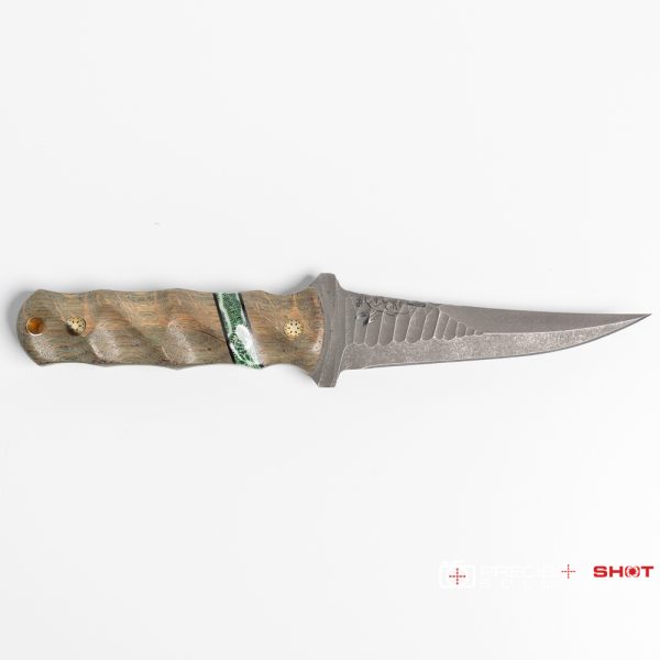 Half Face Blades Combat Filet, Dyed White Oak/Black G10 and Green Dyed Coral Split, Mosaic Pins - Image 4