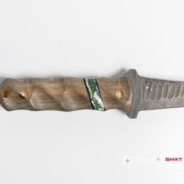Half Face Blades Combat Filet, Dyed White Oak/Black G10 and Green Dyed Coral Split, Mosaic Pins - Image 5