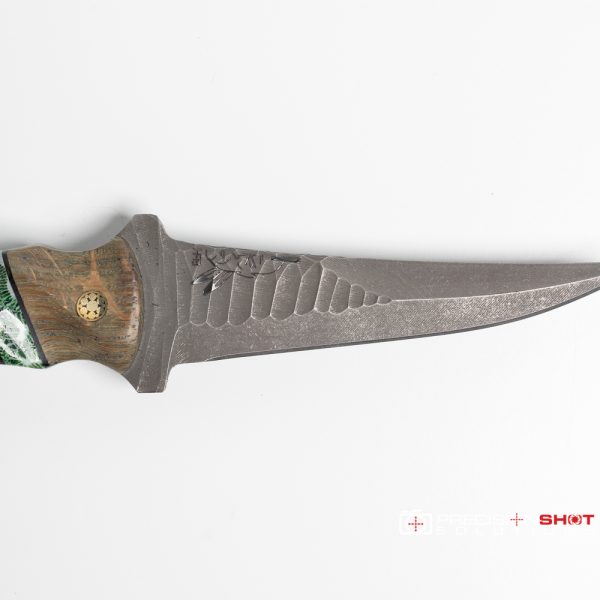 Half Face Blades Combat Filet, Dyed White Oak/Black G10 and Green Dyed Coral Split, Mosaic Pins - Image 6