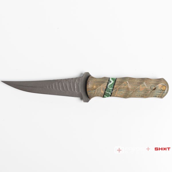 Half Face Blades Combat Filet, Dyed White Oak/Black G10 and Green Dyed Coral Split, Mosaic Pins - Image 7