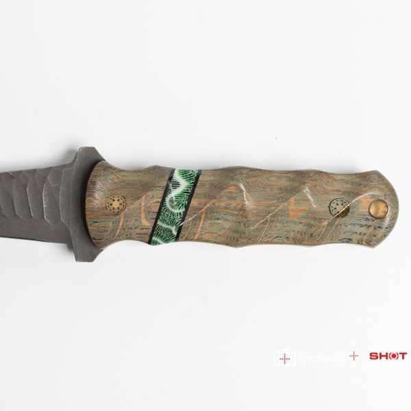 Half Face Blades Combat Filet, Dyed White Oak/Black G10 and Green Dyed Coral Split, Mosaic Pins - Image 8