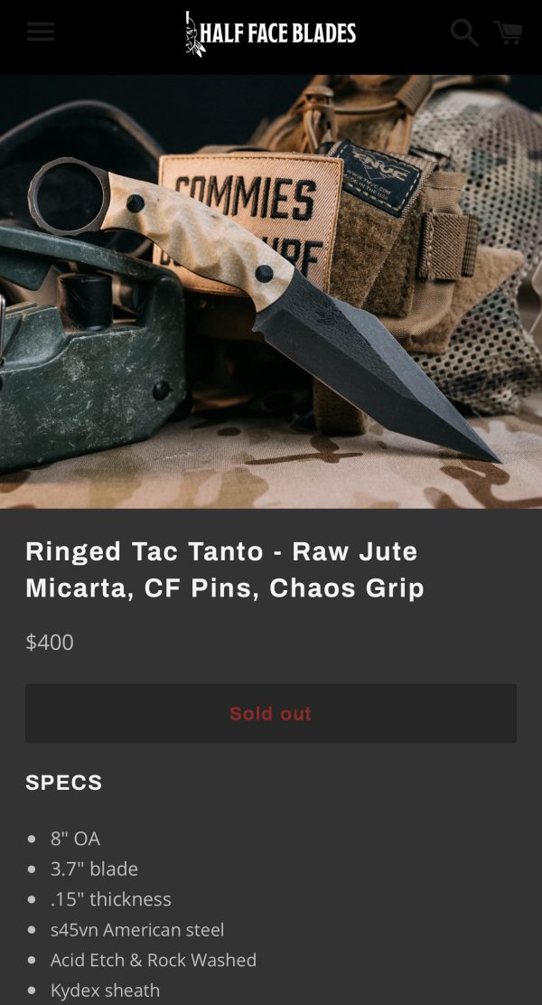 Half Face Blades Ringed Tac Tanto, Raw Jute Micarta - Image 8