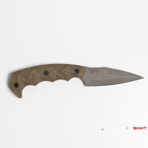 Half Face Blades Humint 3", OD green micarta, carbon fiber pins, Chaos grip - Image 2