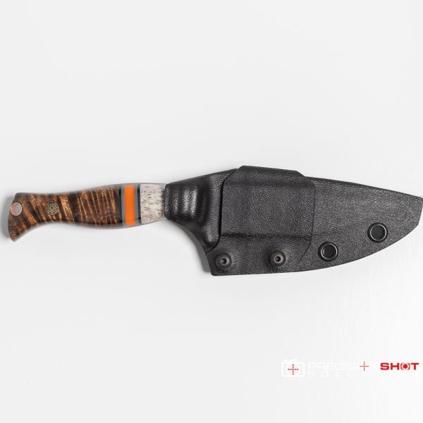 Half Face Blades Extremis MK1, Colorado Elk, Black & Gray G10 Pin Striping, Orange G10 Split, Hawaiian Curly Koa - Image 2