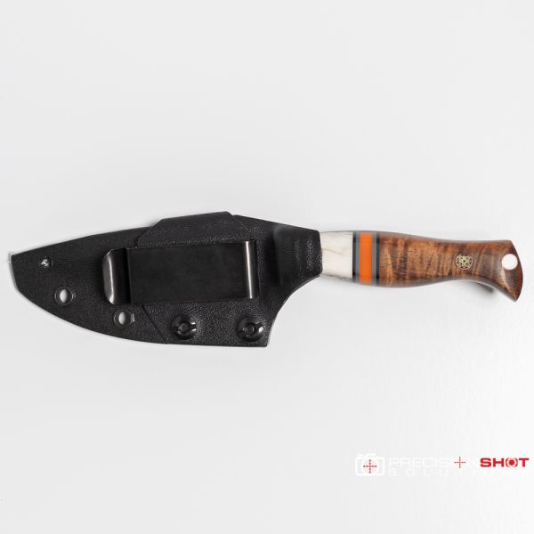 Half Face Blades Extremis MK1, Colorado Elk, Black & Gray G10 Pin Striping, Orange G10 Split, Hawaiian Curly Koa - Image 3