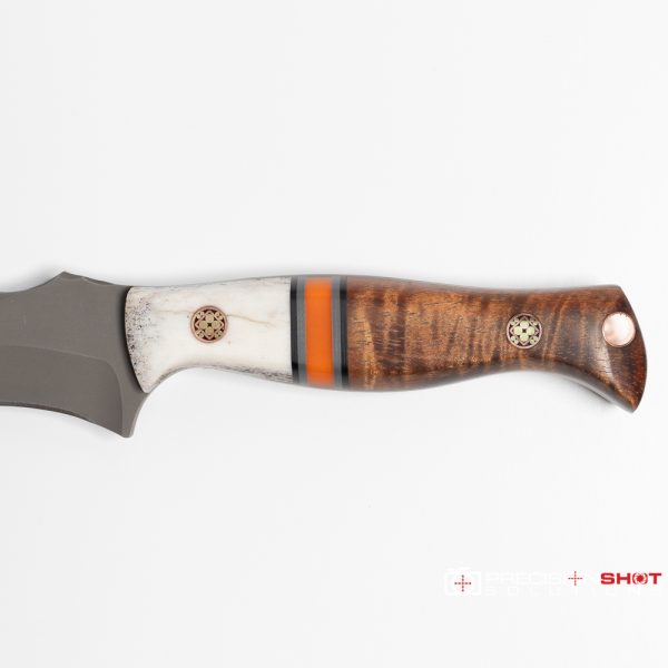 Half Face Blades Extremis MK1, Colorado Elk, Black & Gray G10 Pin Striping, Orange G10 Split, Hawaiian Curly Koa - Image 7