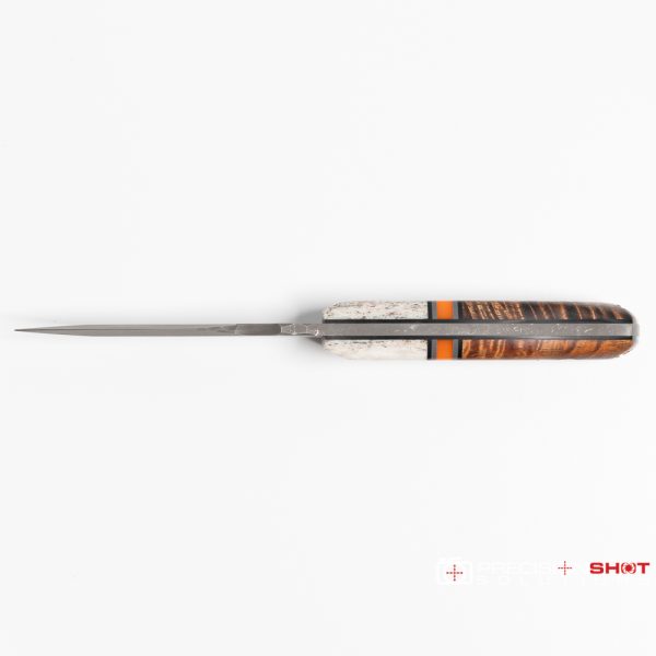 Half Face Blades Extremis MK1, Colorado Elk, Black & Gray G10 Pin Striping, Orange G10 Split, Hawaiian Curly Koa - Image 8