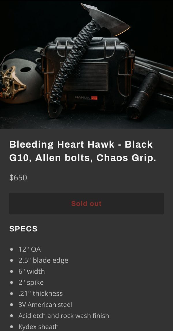 Half Face Blades Bleeding Heart Hawk, Black G10, chaos grip, Allen bolts - Image 8