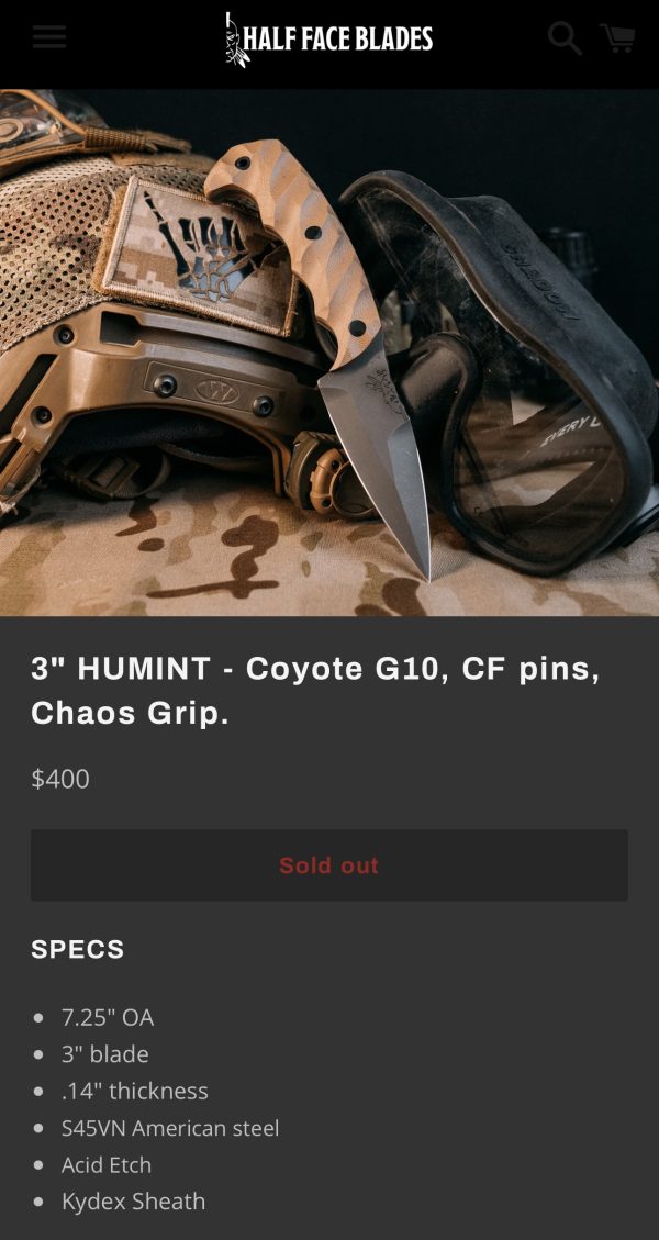 Half Face Blades Humint 3", Coyote G10, Carbon fiber pins - Image 9