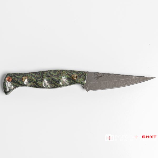 Half Face Blades Modified Congressman, Burlap/carbon/copper mesh/rubber and green resin handles, Mosaic pins - Image 4
