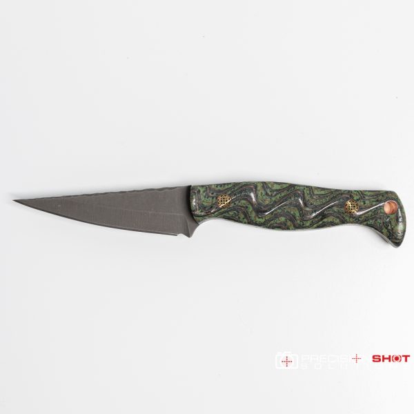 Half Face Blades Modified Congressman, Burlap/carbon/copper mesh/rubber and green resin handles, Mosaic pins - Image 5