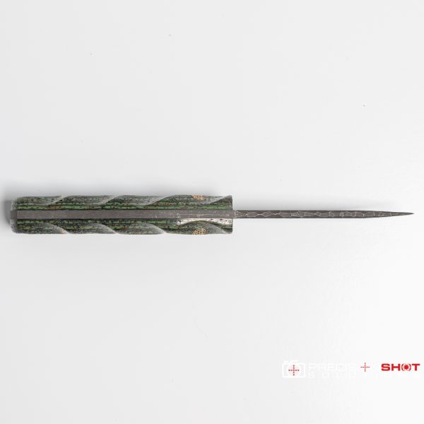 Half Face Blades Modified Congressman, Burlap/carbon/copper mesh/rubber and green resin handles, Mosaic pins - Image 6
