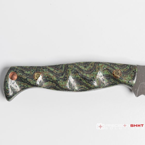Half Face Blades Modified Congressman, Burlap/carbon/copper mesh/rubber and green resin handles, Mosaic pins - Image 7