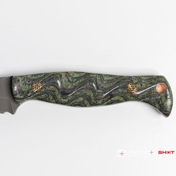 Half Face Blades Modified Congressman, Burlap/carbon/copper mesh/rubber and green resin handles, Mosaic pins - Image 8