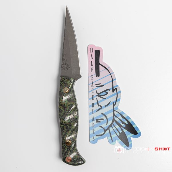 Half Face Blades Modified Congressman, Burlap/carbon/copper mesh/rubber and green resin handles, Mosaic pins - Image 10