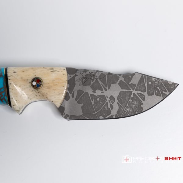 Half Face Blades Beef Harpoon, Giraffe bone/turquoise/dyed buckeye with Patriot pin - Image 5
