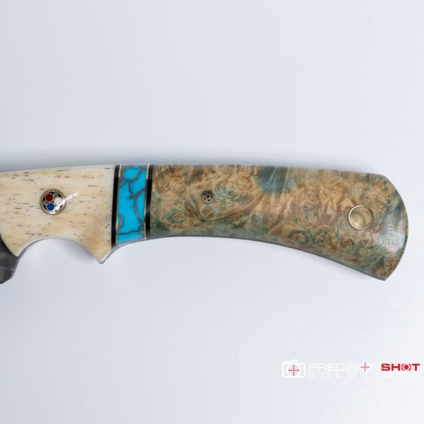 Half Face Blades Beef Harpoon, Giraffe bone/turquoise/dyed buckeye with Patriot pin - Image 6