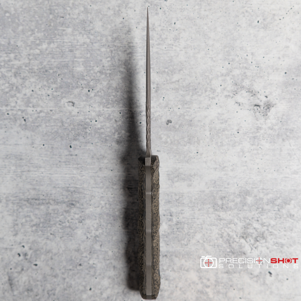 Half Face Blades Combat Fillet, Black Burlap Micarta, Carbon Fiber Pins - Image 7