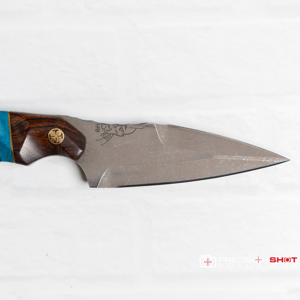 Half Face Blades 3" Humint Dagger, Desert Ironwood/Brass and Blue Juma Gem Split - Image 4