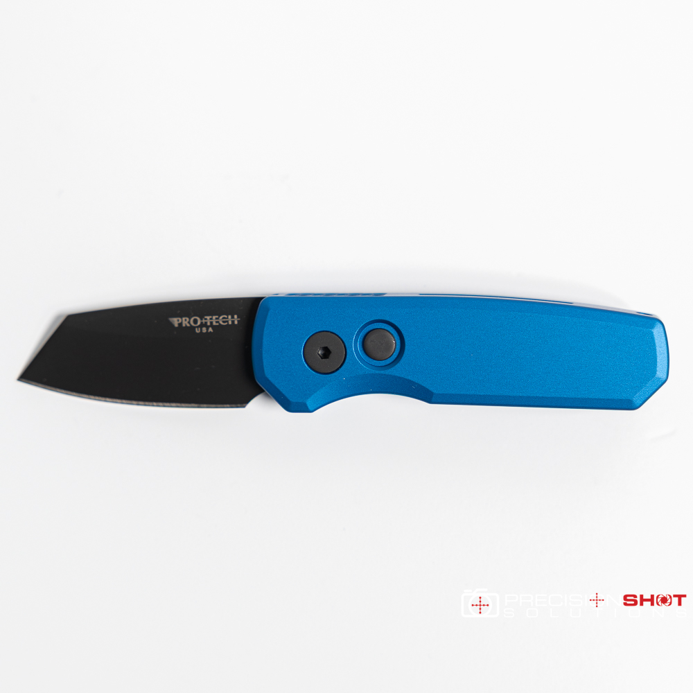 Protech Runt 5 (R5203-Blue), Blue Handle, DLC Black 20CV Reverse Tanto Blade - Image 6