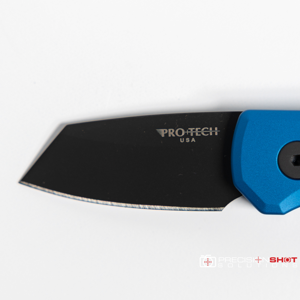 Protech Runt 5 (R5203-Blue), Blue Handle, DLC Black 20CV Reverse Tanto Blade - Image 9