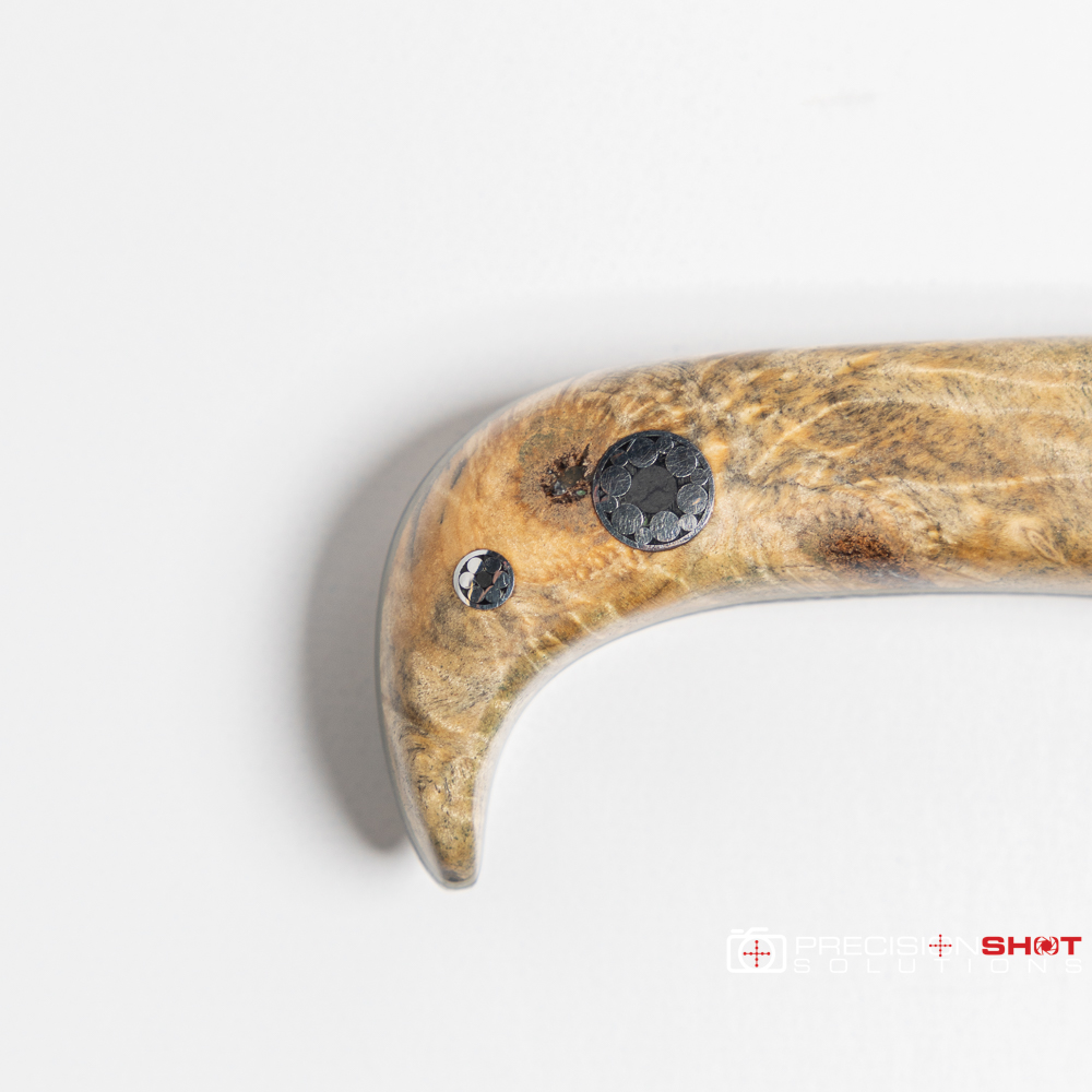 Half Face Blades Slender Man- Amboyna Burl/OD Green and White G10 Pinstriping, White Pearl Resin Split/Buckeye Burl - Image 9