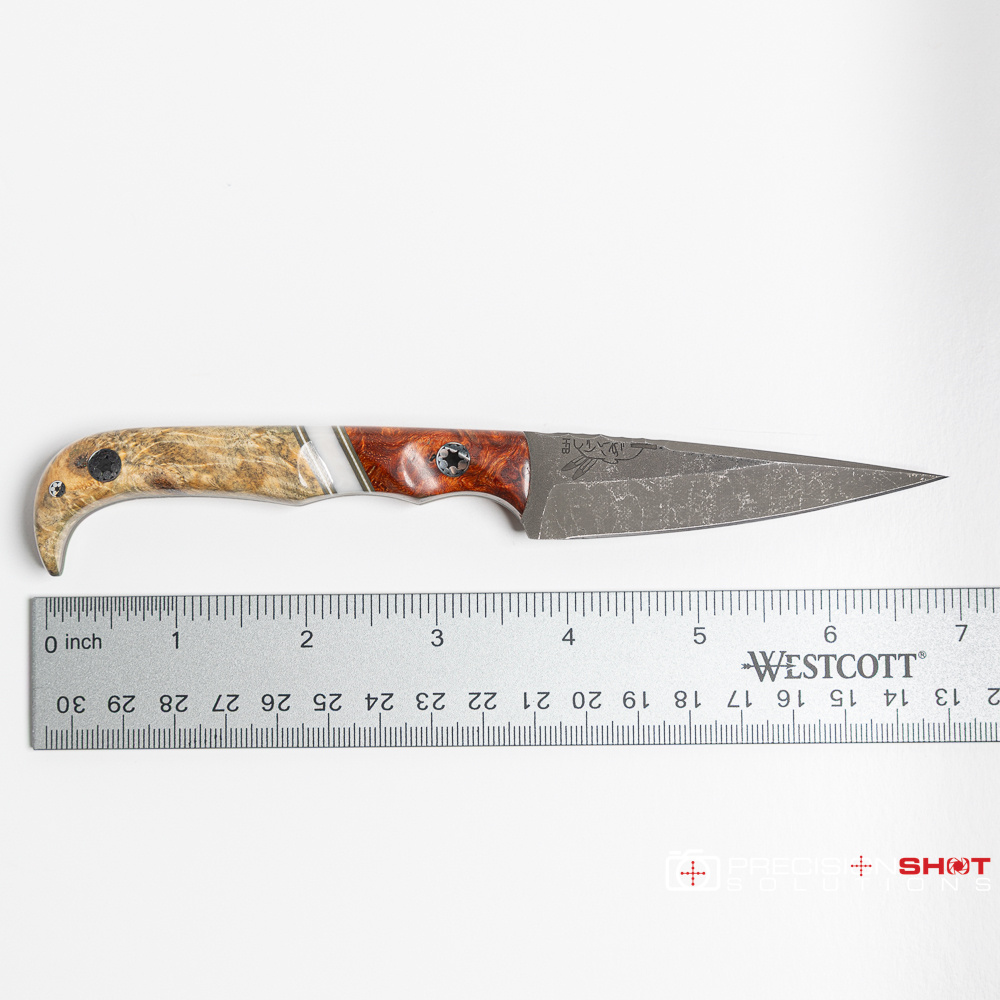 Half Face Blades Slender Man- Amboyna Burl/OD Green and White G10 Pinstriping, White Pearl Resin Split/Buckeye Burl - Image 13