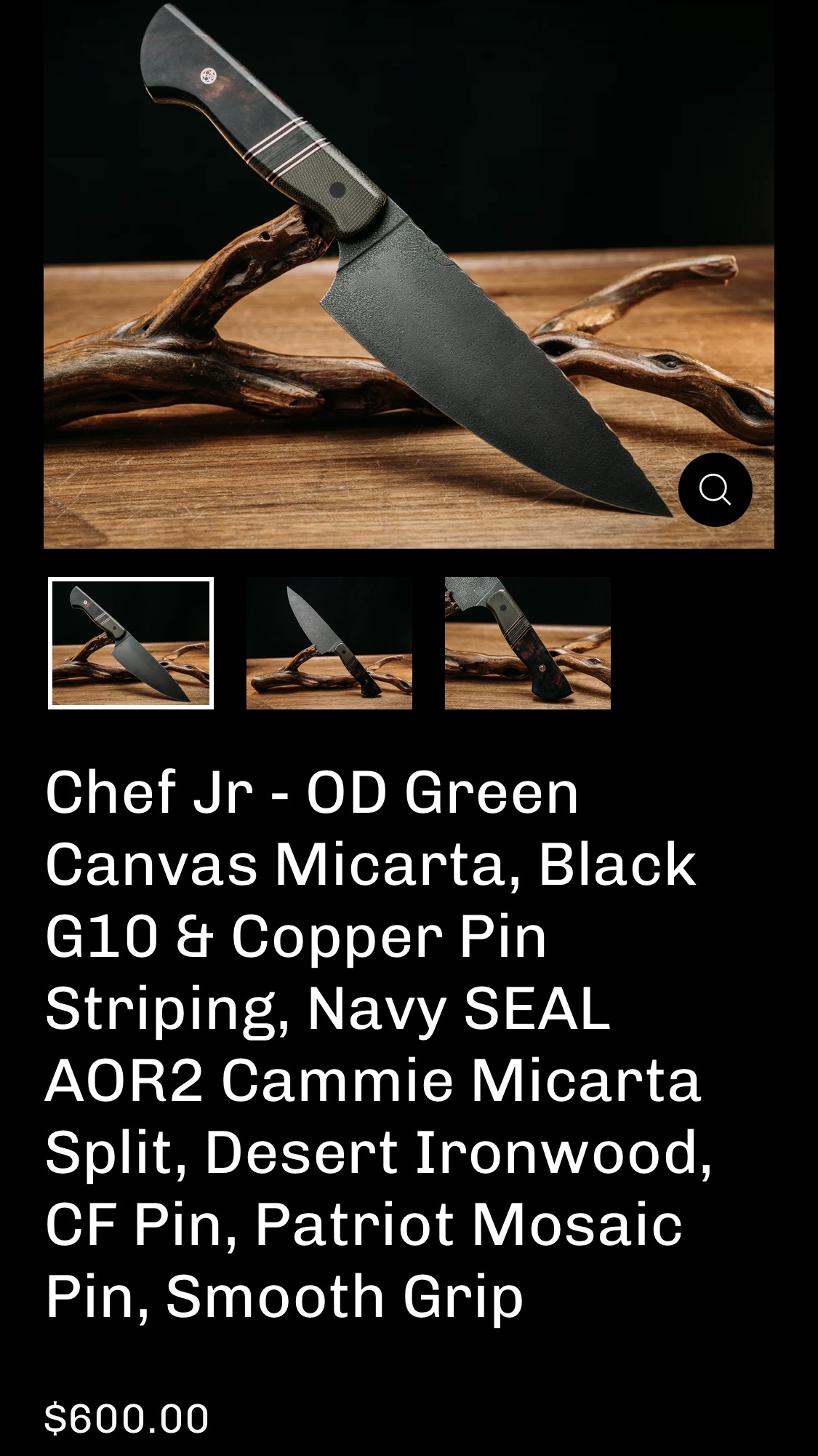 Half Face Blades Chef Jr- OD Green Canvas Micarta/Navy Seal AOR2 Micarta/Desert Ironwood - Image 11